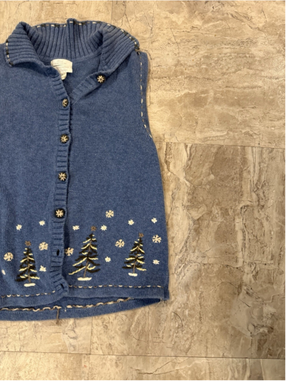 VTG Christopher & Banks Hand Embroidered Winter Tree Holiday Snow Sweater Vest M